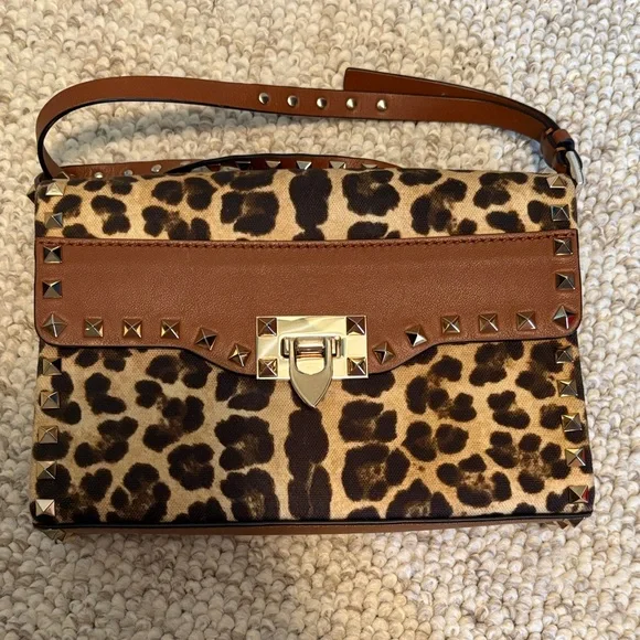 Valentino Garavani Leopard and Brown Studded Crossbody Bag - Picture 2 of 5